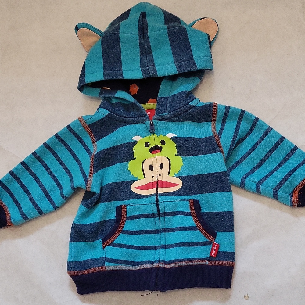 Small Paul striped zip up hoodie with monster detail